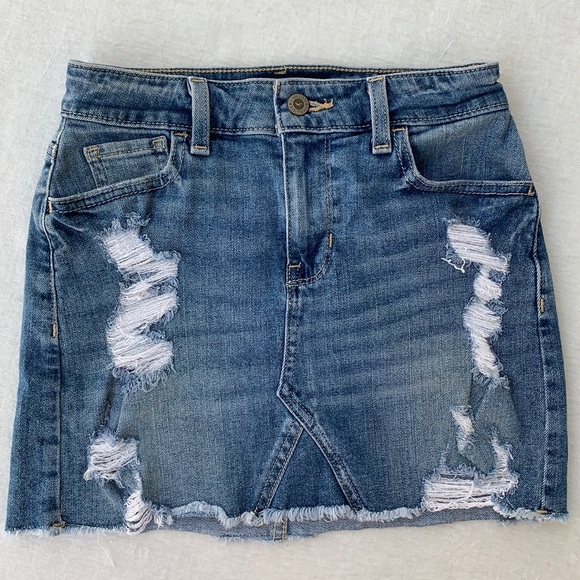 Hollister Distressed High Rise Vintage Stretch Jean Mini Skirt - Picture 2 of 13